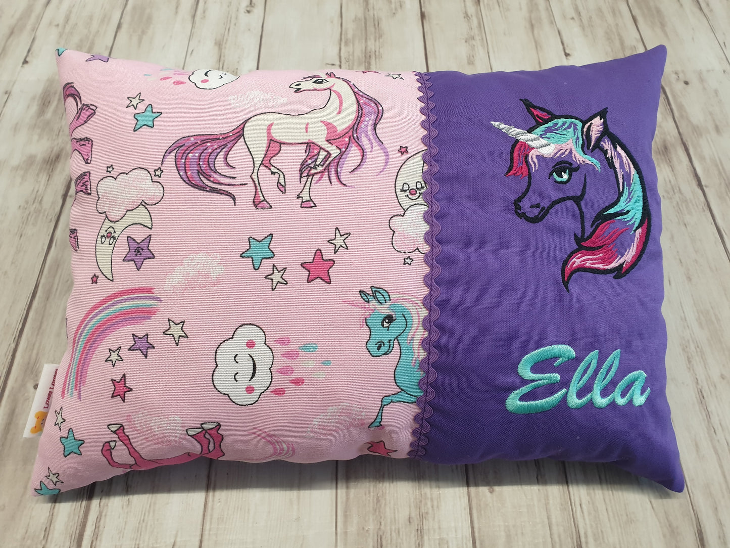 Kissen mit Namen, Schmusekissen Einhorn Lila