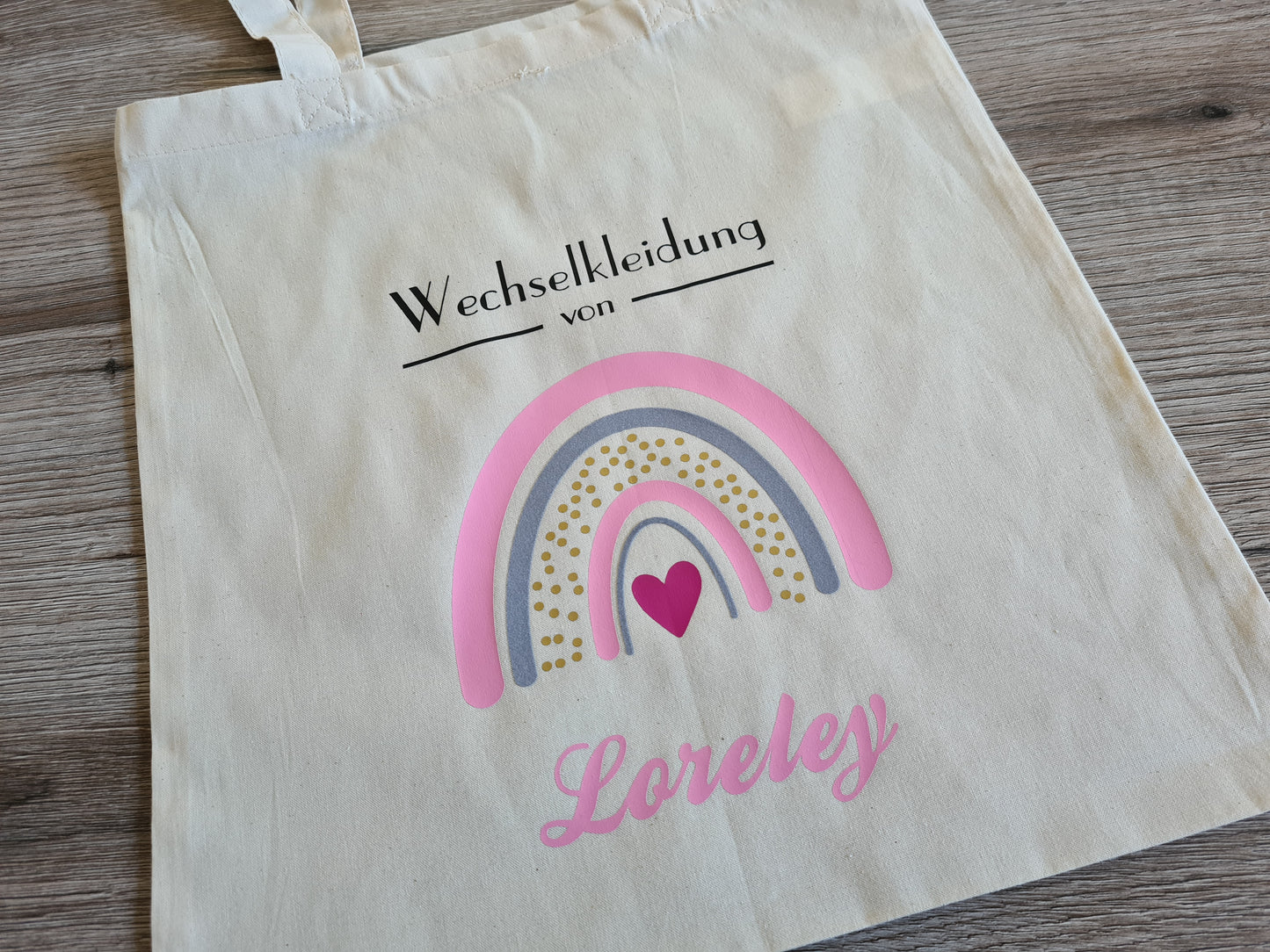 Wechselkleidung Kita Kindergarten Schule Regenbogen Rosa Stoffbeutel Stofftasche Turnbeutel personalisiert Name