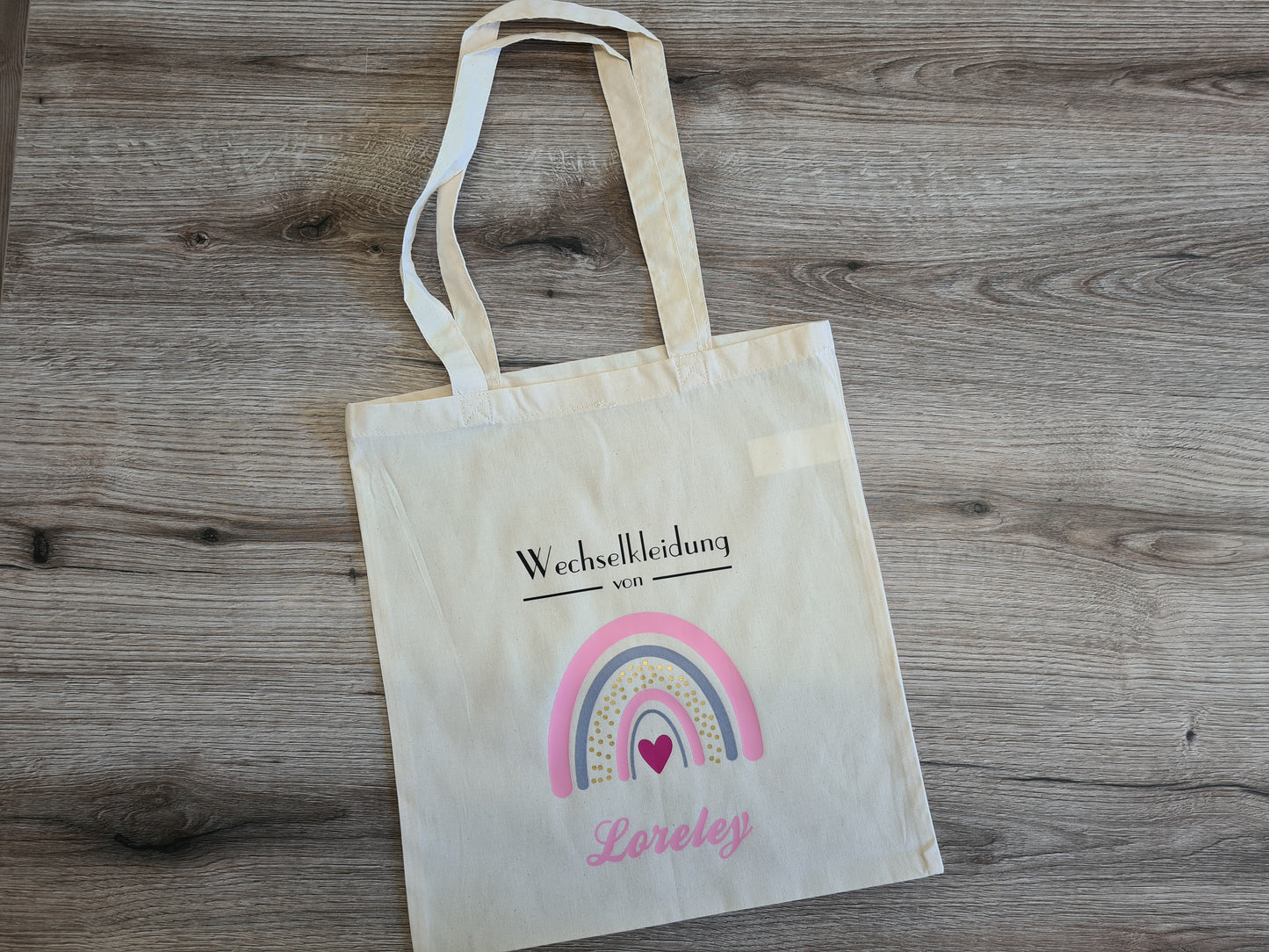 Wechselkleidung Kita Kindergarten Schule Regenbogen Rosa Stoffbeutel Stofftasche Turnbeutel personalisiert Name