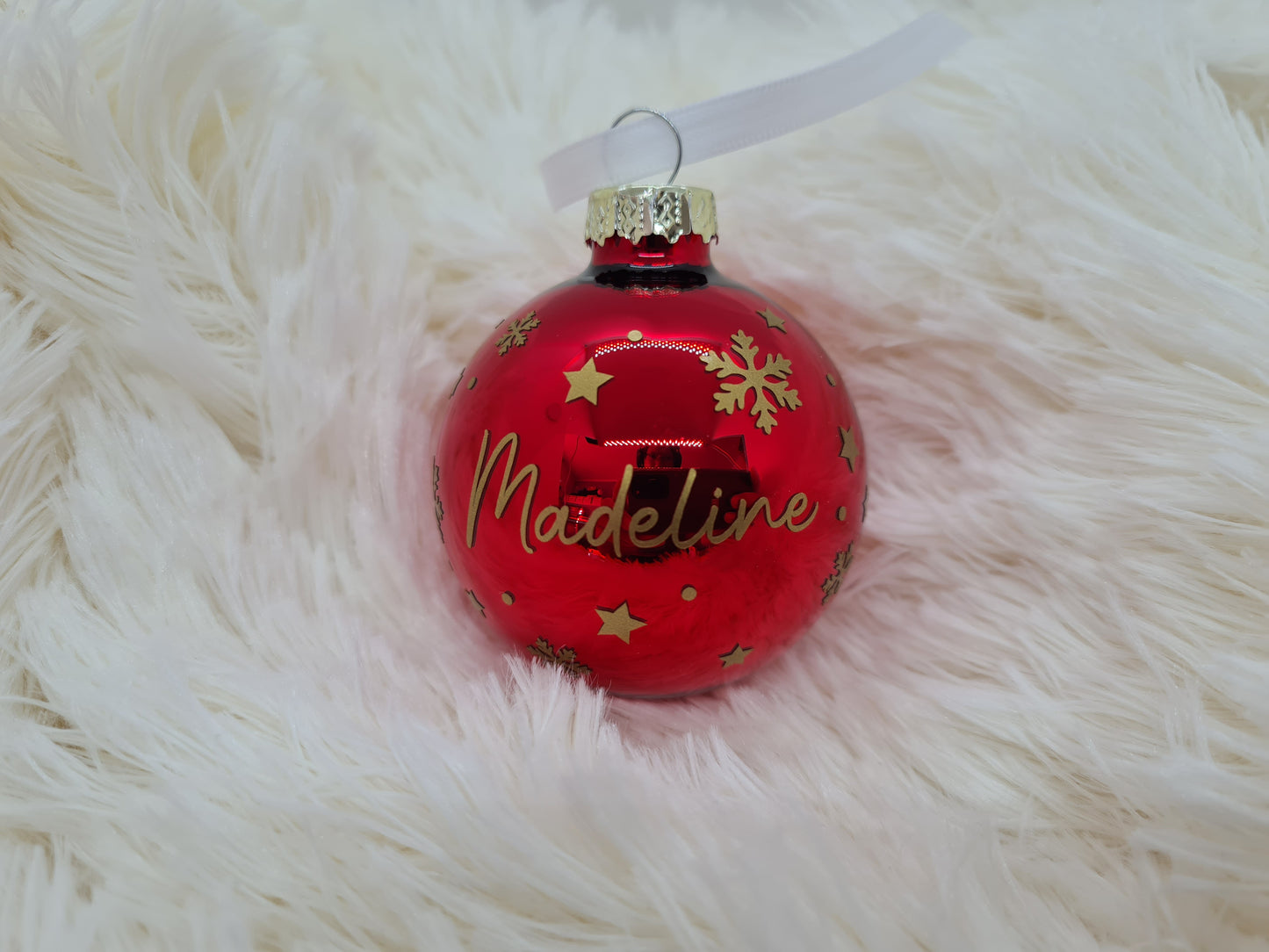 Christbaumkugel mit Namen 6cm oder 8cm - Glas - Personalisierte Weihnachtsbaumkugel inkl. Geschenkkarton
