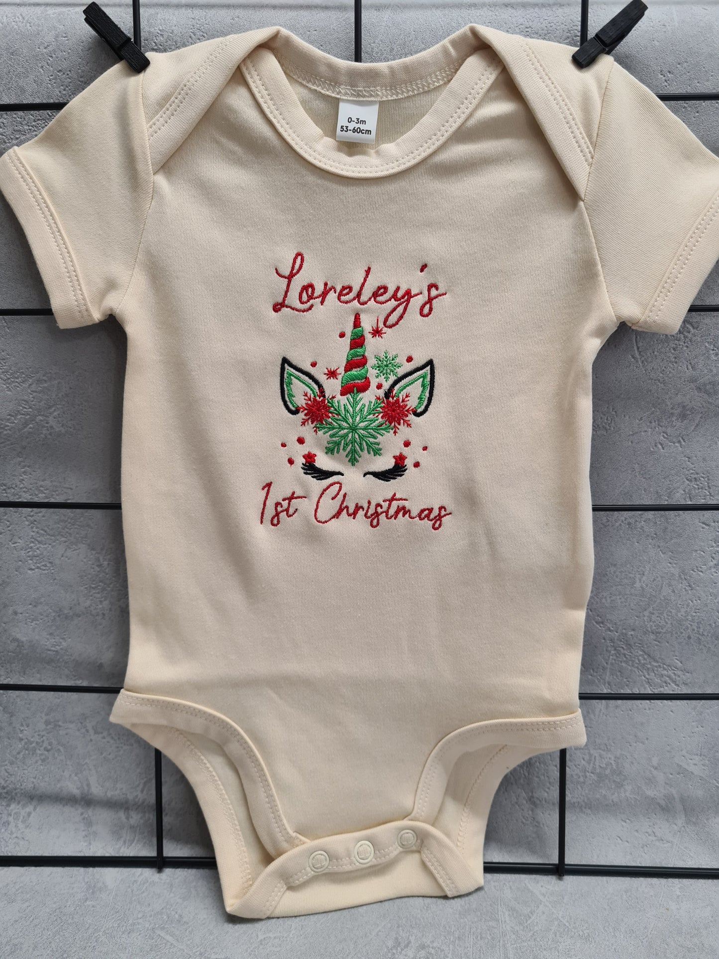 Babybody Langarm Mädchen 1st Christmas Einhorn Weihnachten