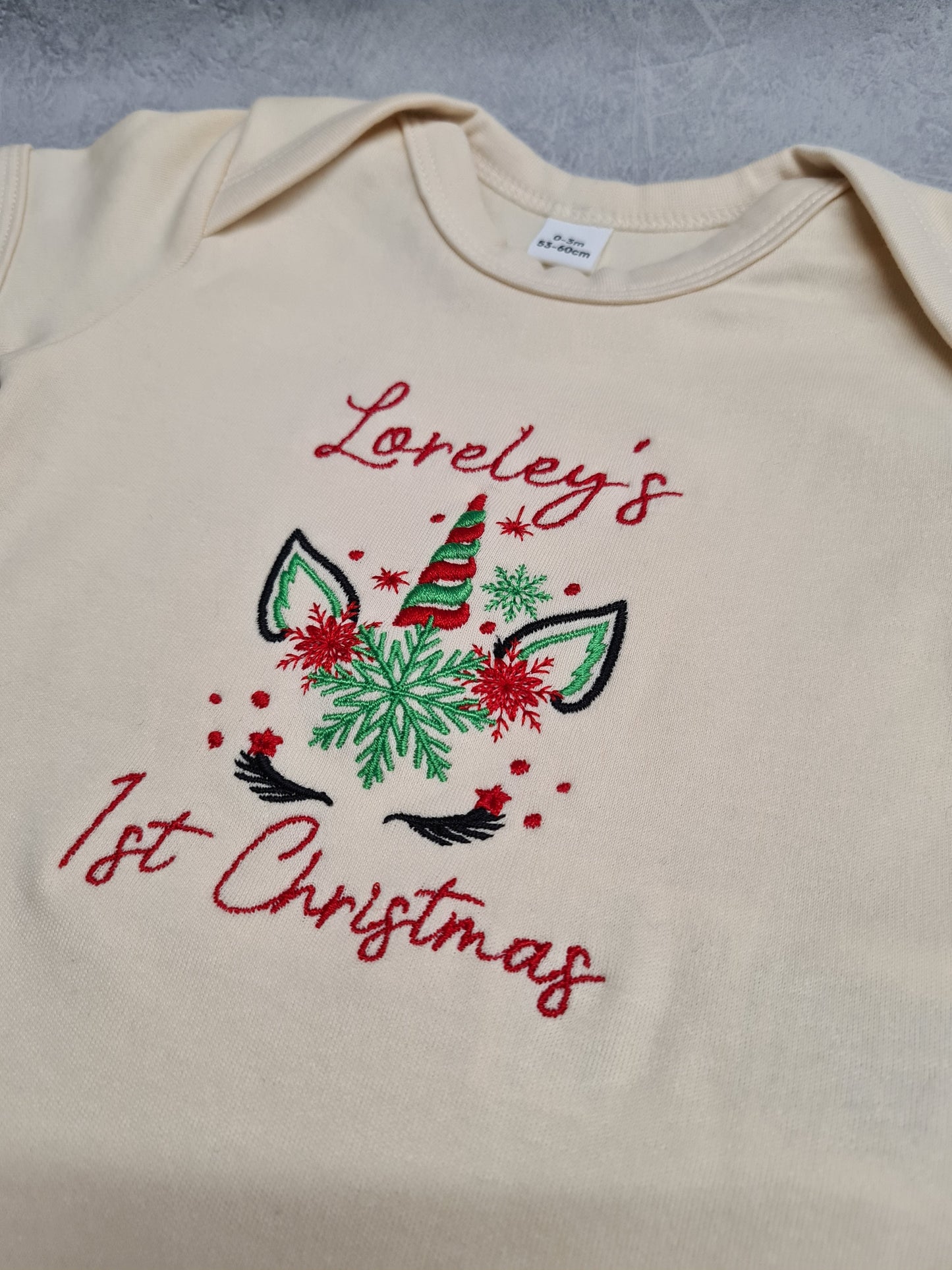 Babybody Langarm Mädchen 1st Christmas Einhorn Weihnachten