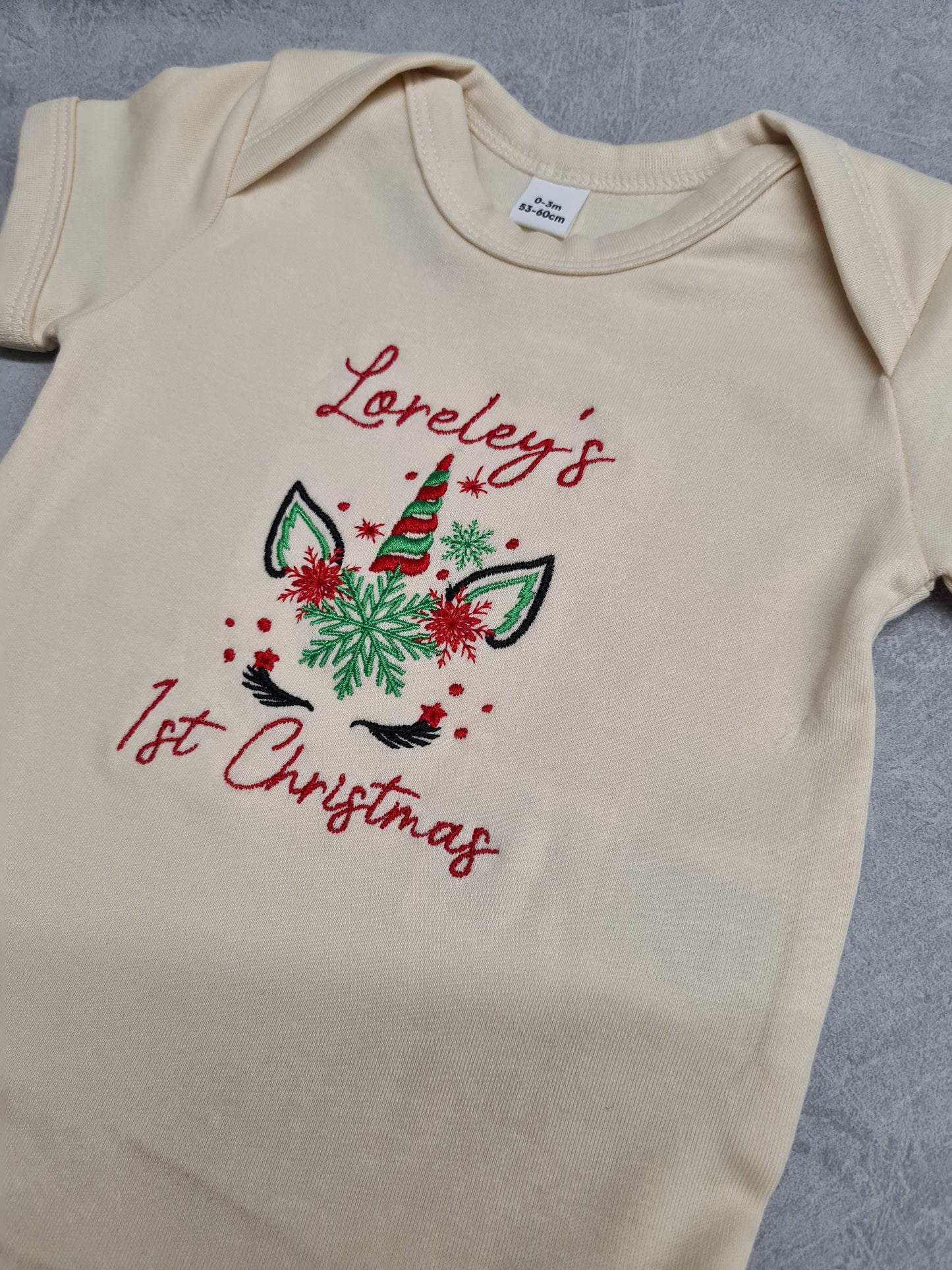 Babybody Mädchen 1st Christmas Einhorn Weihnachten Kurzarm