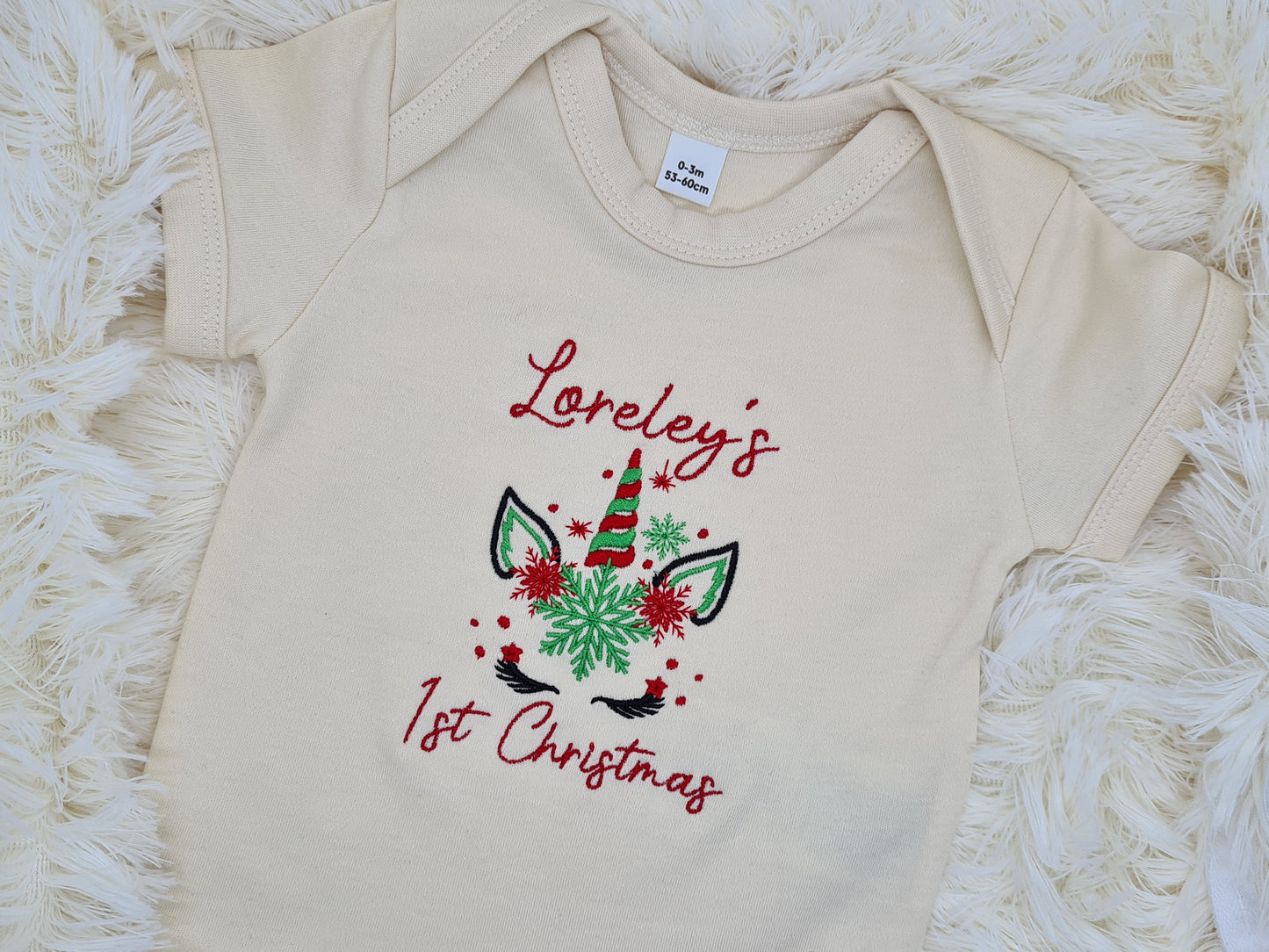 Babybody Mädchen 1st Christmas Einhorn Weihnachten Kurzarm