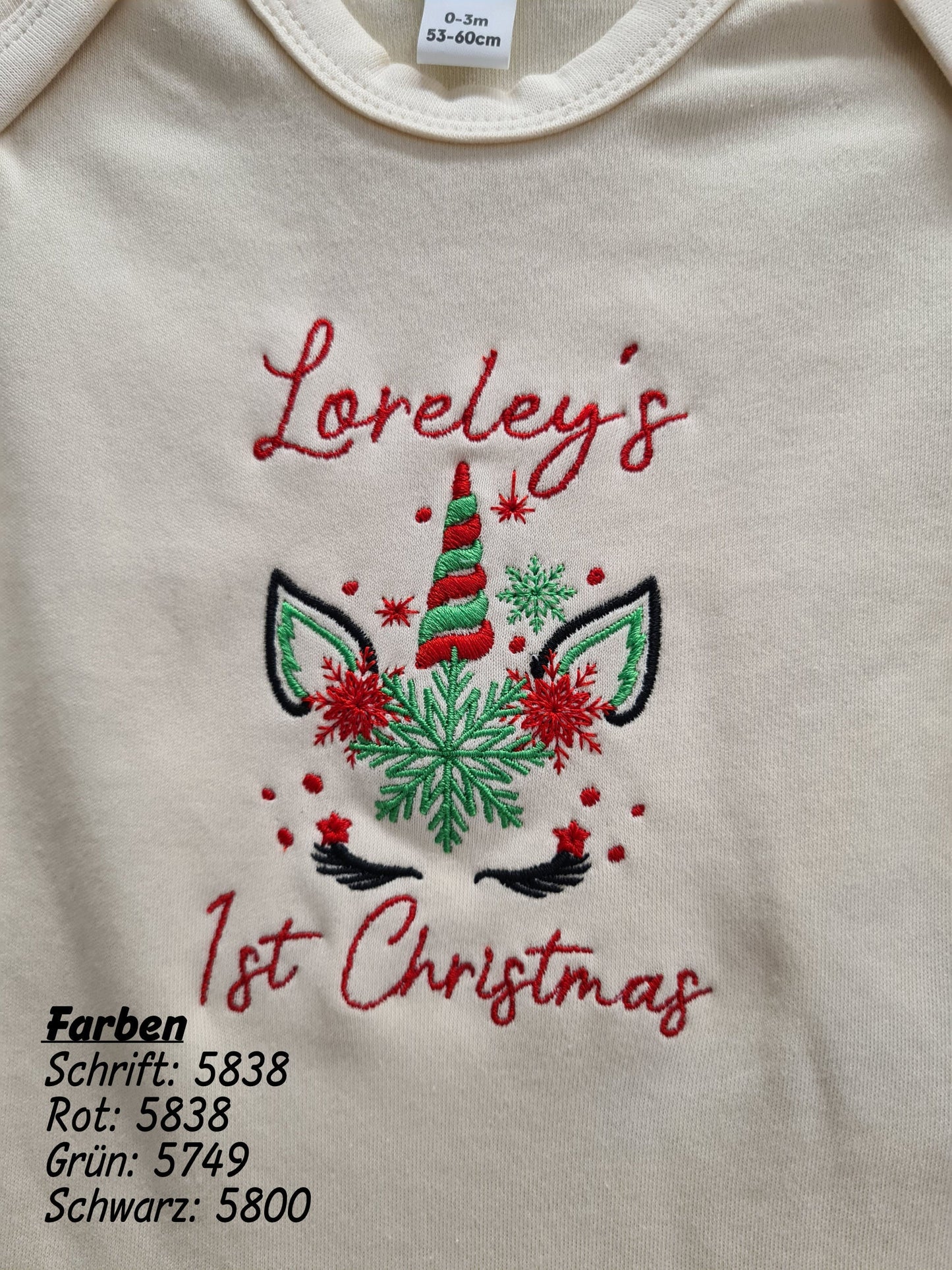 Babybody Langarm Mädchen 1st Christmas Einhorn Weihnachten