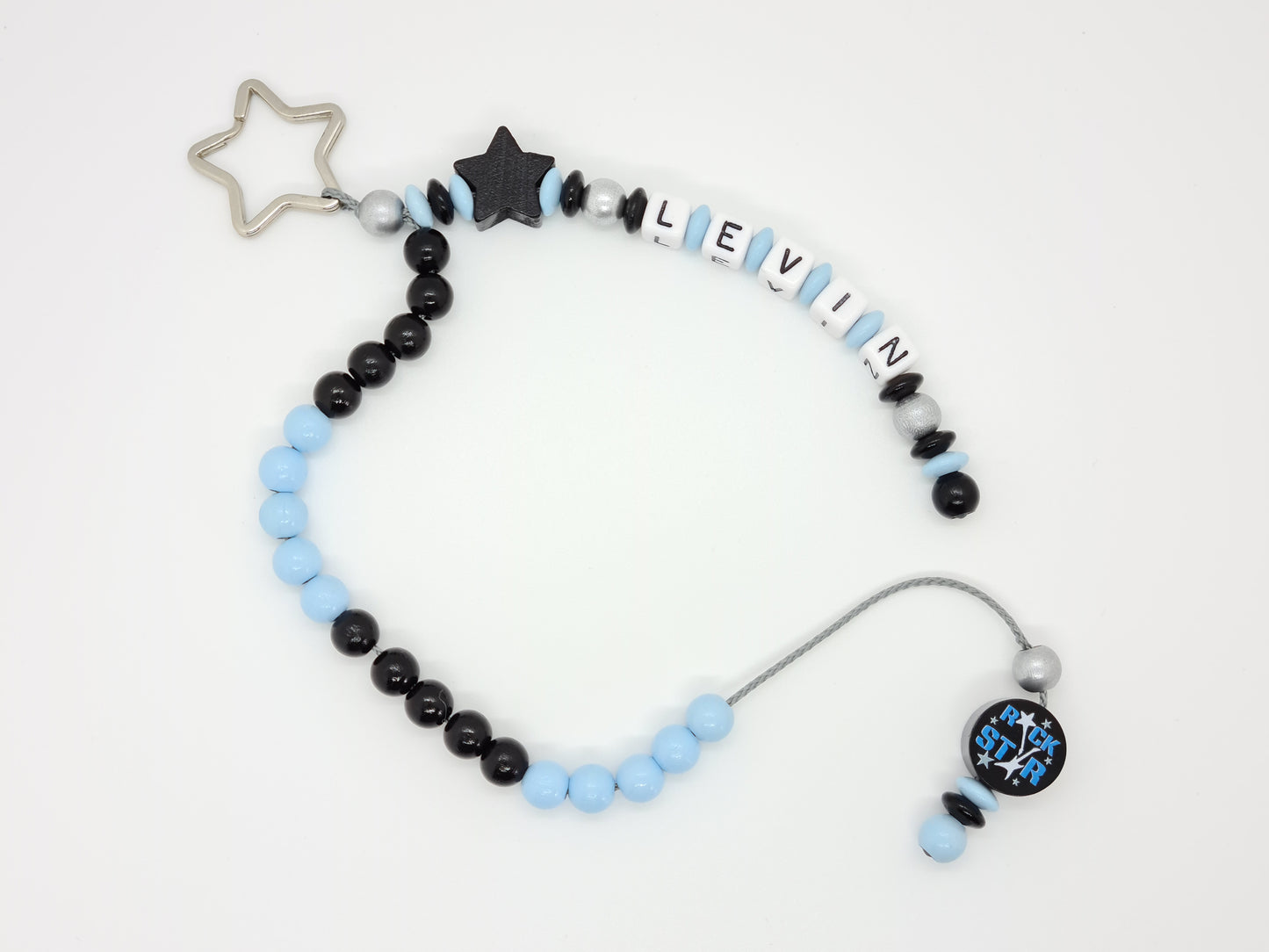 Rechenkette mit Name Schwarz Hellblau Rockstar Stern