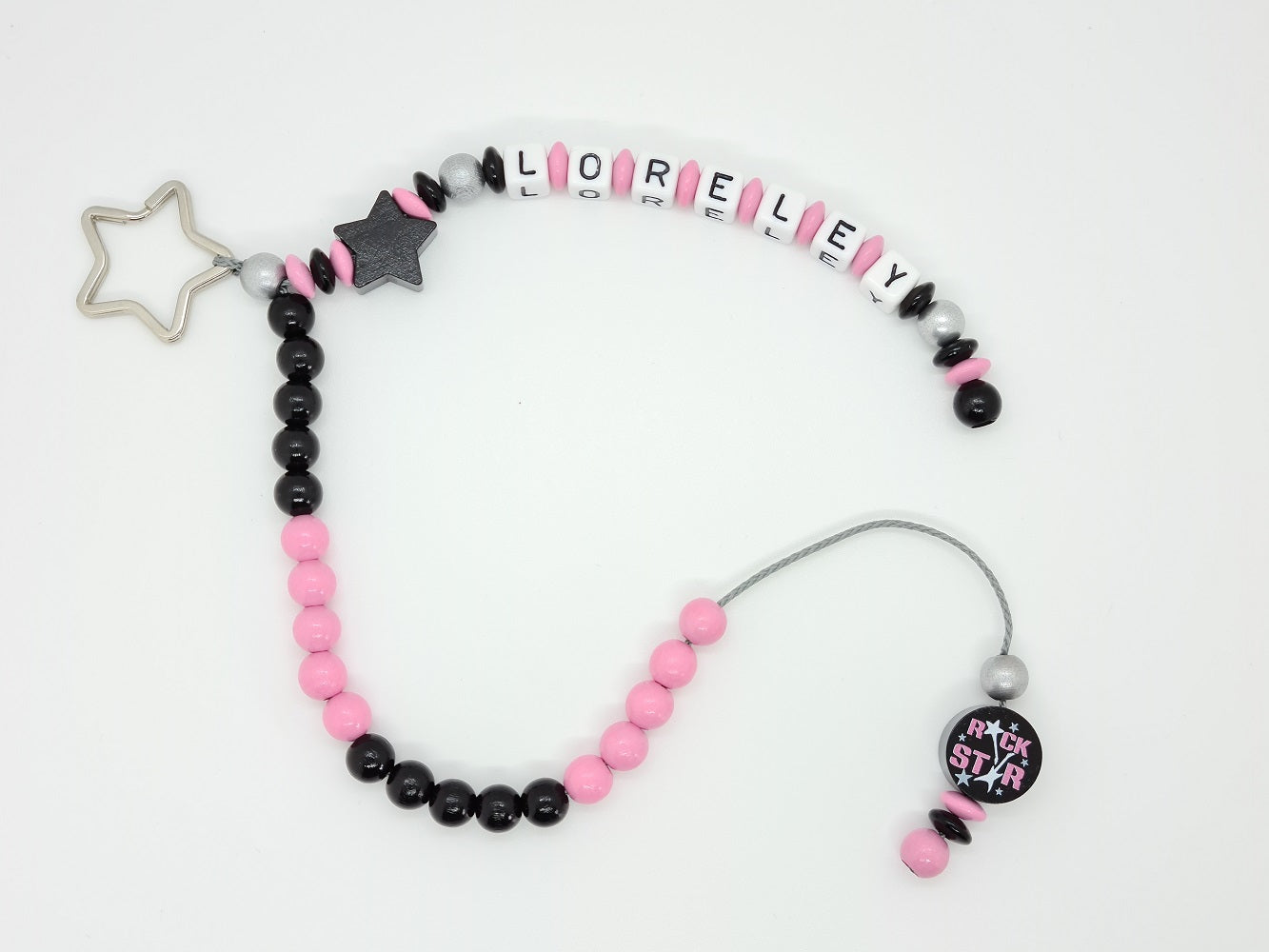 Rechenkette mit Name Rosa Schwarz Rockstar Stern