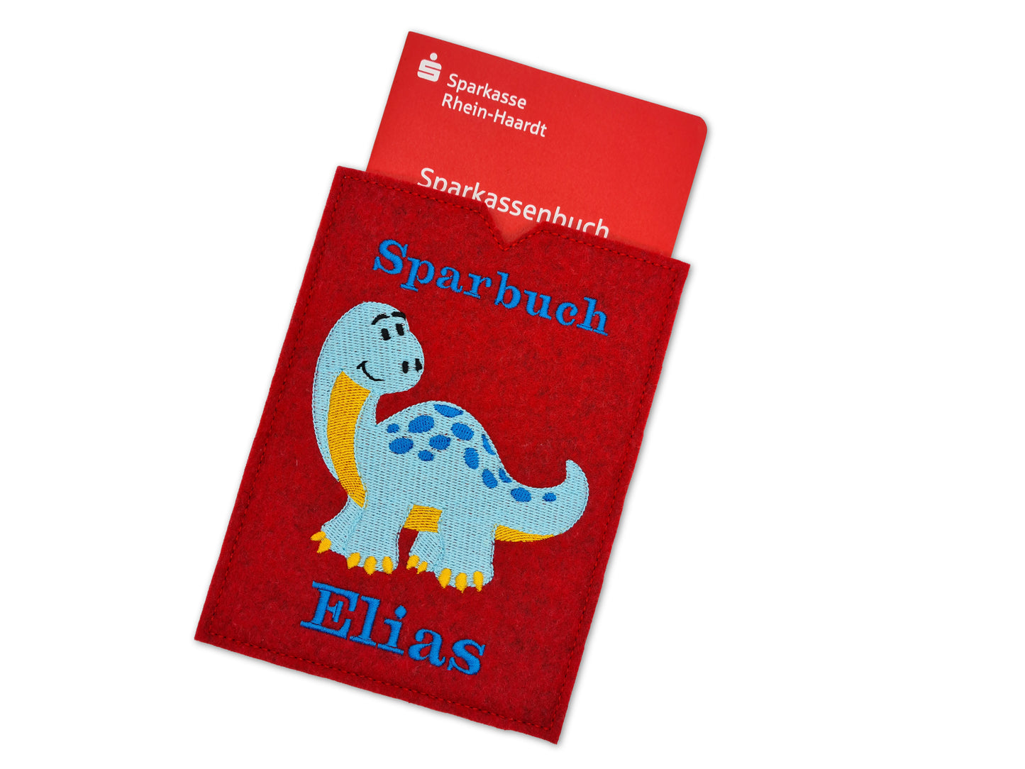 Sparbuchhülle mit Namen - Dino - Geschenk Taufe Geburt
