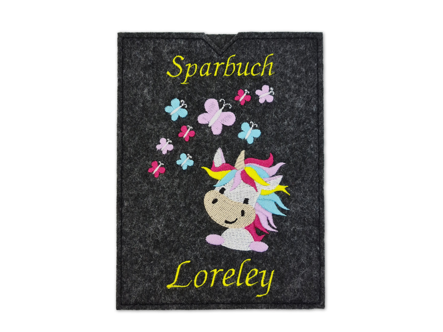 Sparbuchhülle mit Namen - Einhorn - Geschenk Taufe Geburt