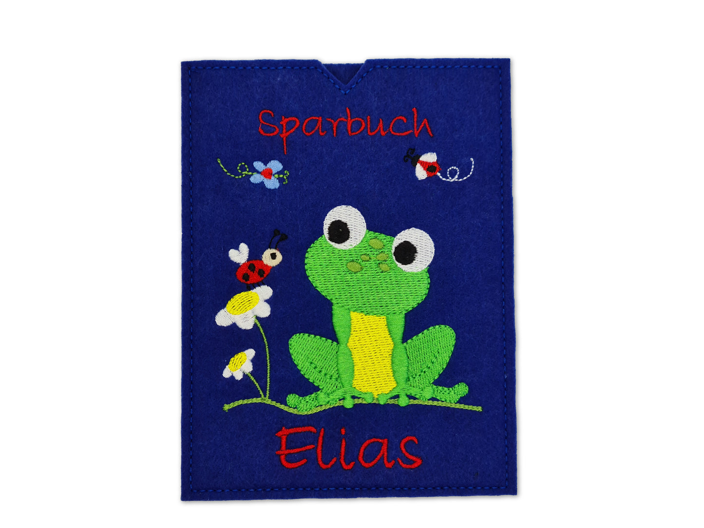 Sparbuchhülle mit Namen - Frosch - Geschenk Taufe Geburt