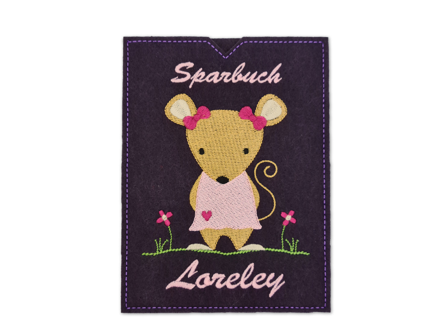 Sparbuchhülle mit Namen - Maus - Geschenk Taufe Geburt