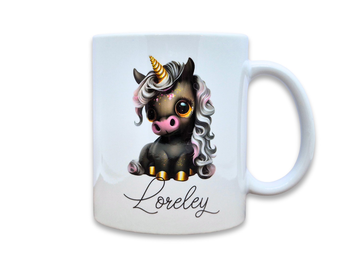 Tasse mit Motiv und Name - Einhorn Schwarz