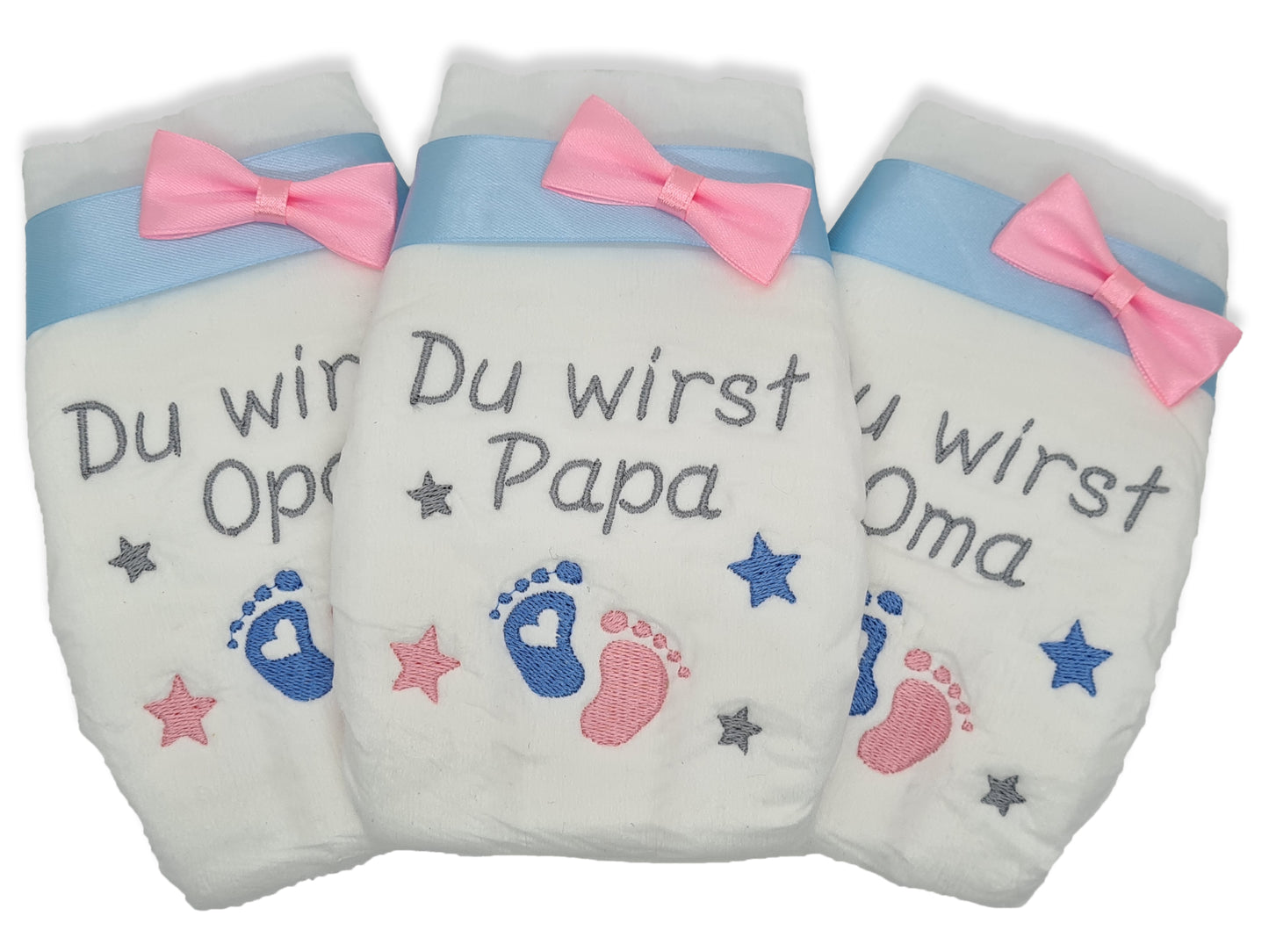 Windel bestickt | Du wirst Papa, Oma, Opa | Ihr werdet Oma und Opa