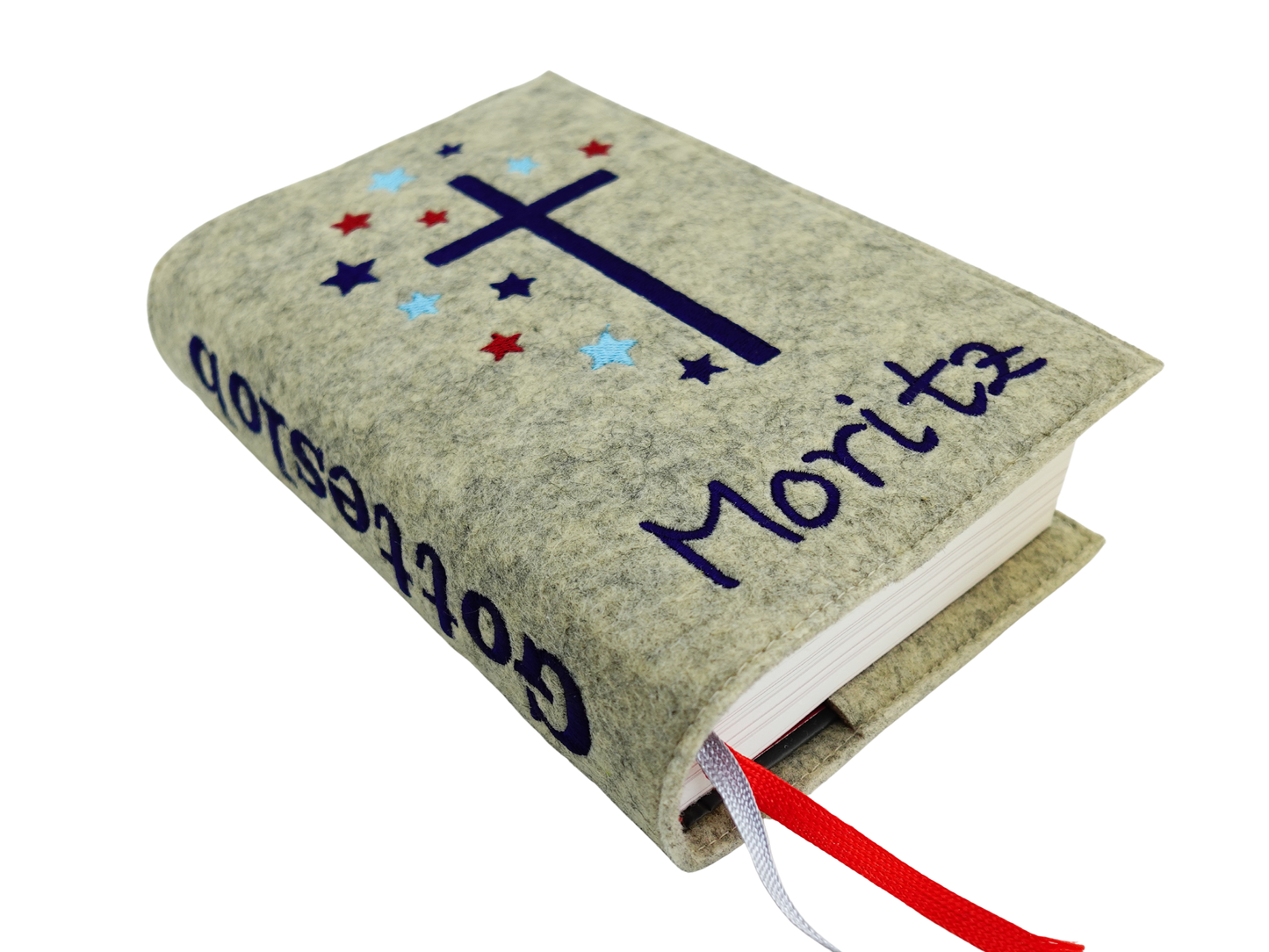 Kommunion - Gotteslob - Hülle - Gotteslobhülle - Filz – Name - Kreuz Sterne