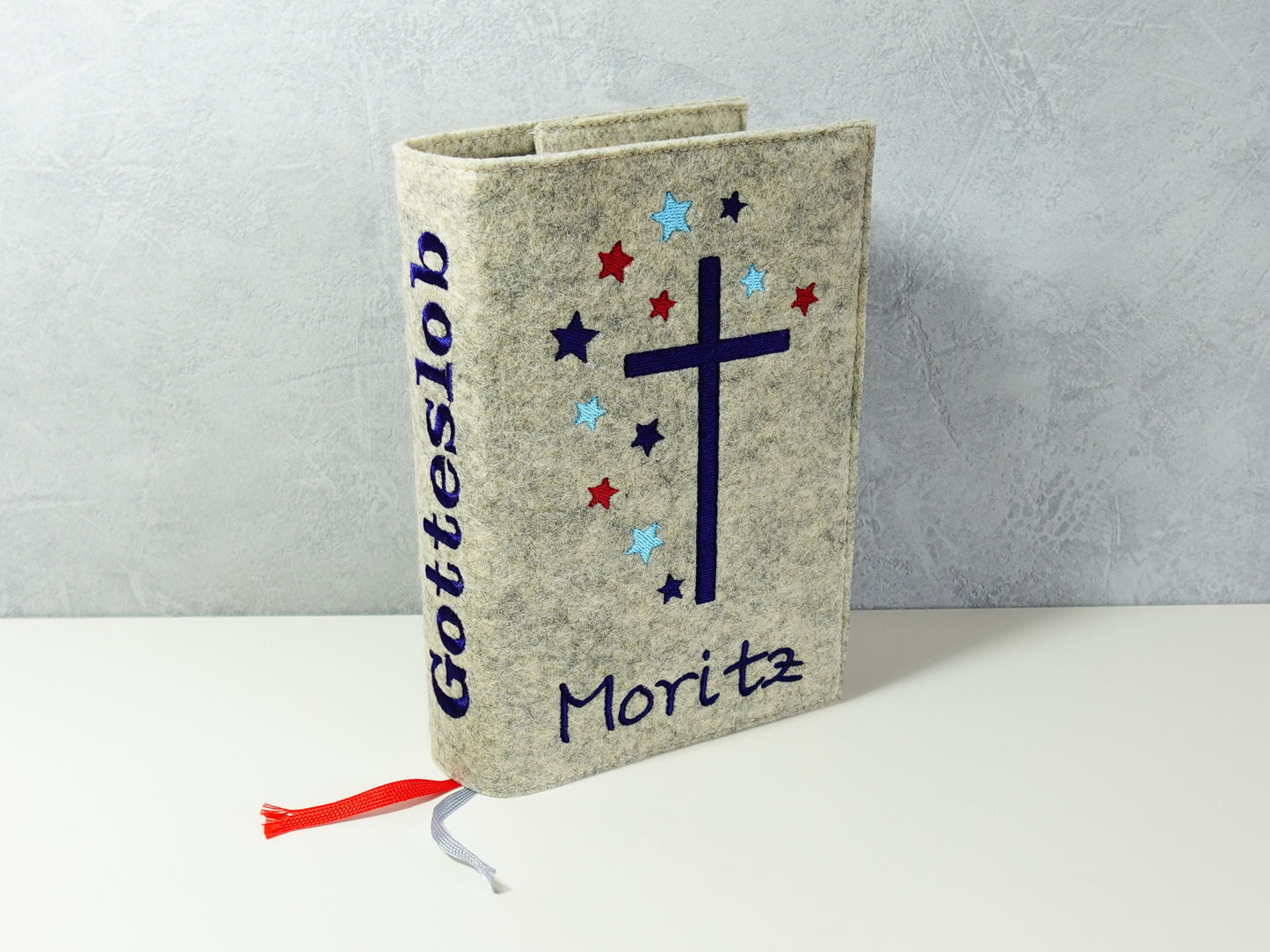 Kommunion - Gotteslob - Hülle - Gotteslobhülle - Filz – Name - Kreuz Sterne