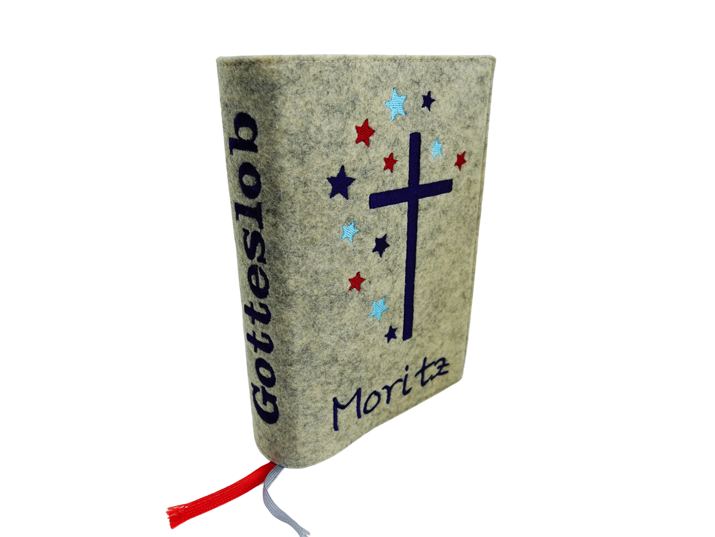 Kommunion - Gotteslob - Hülle - Gotteslobhülle - Filz – Name - Kreuz Sterne