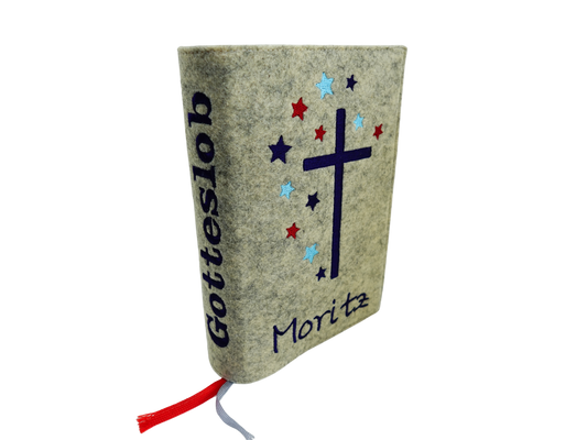 Kommunion - Gotteslob - Hülle - Gotteslobhülle - Filz – Name - Kreuz Sterne