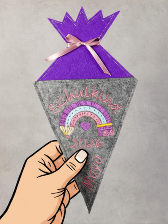 Schultüte klein Filz - Regenbogen - Geschenk zur Einschulung