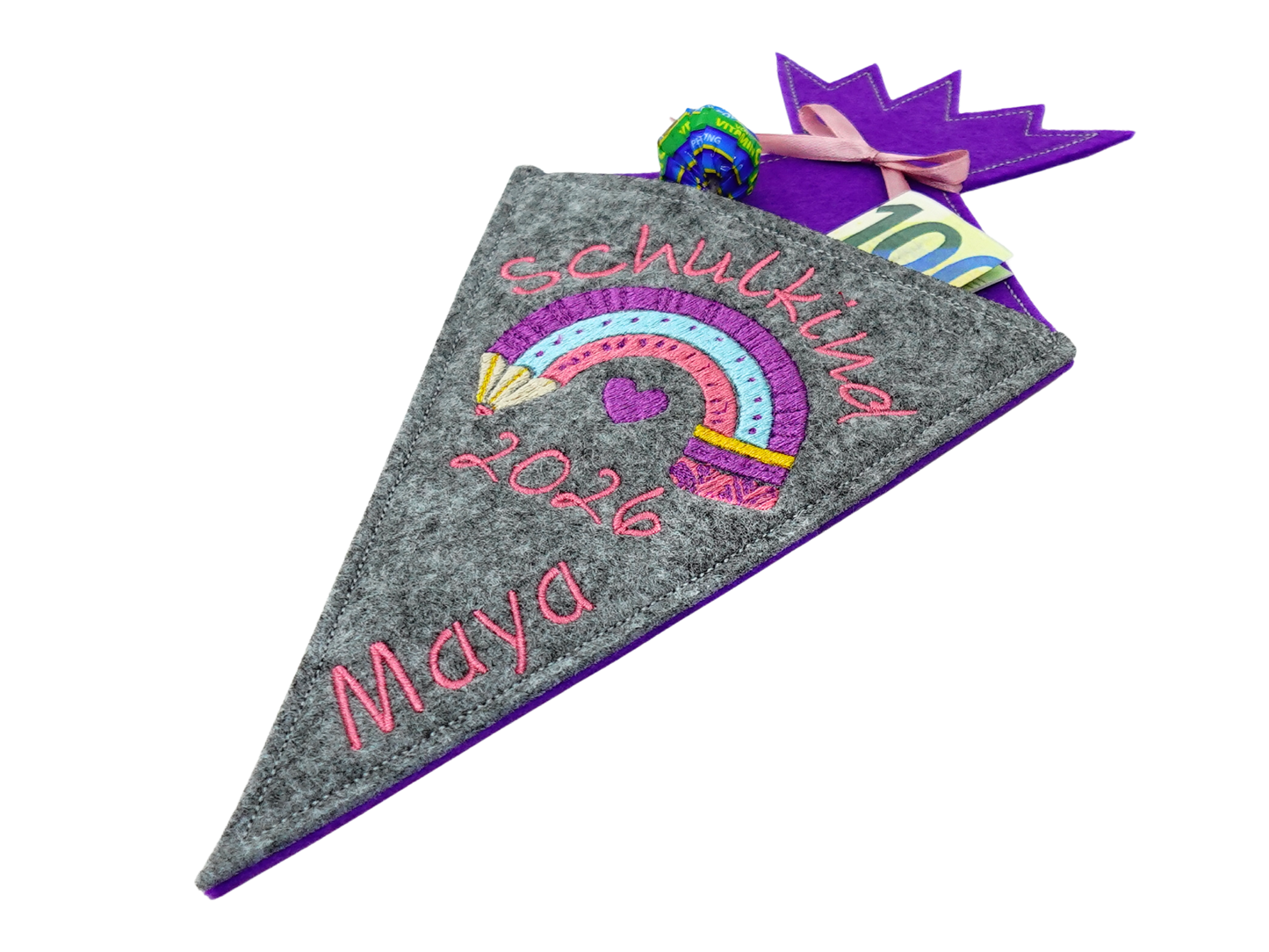 Schultüte klein Filz - Regenbogen - Geschenk zur Einschulung