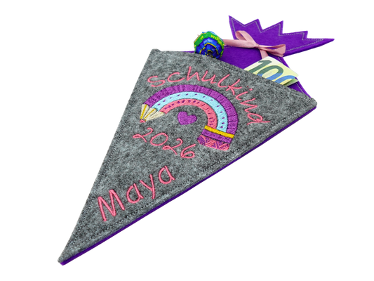 Schultüte klein Filz - Regenbogen - Geschenk zur Einschulung