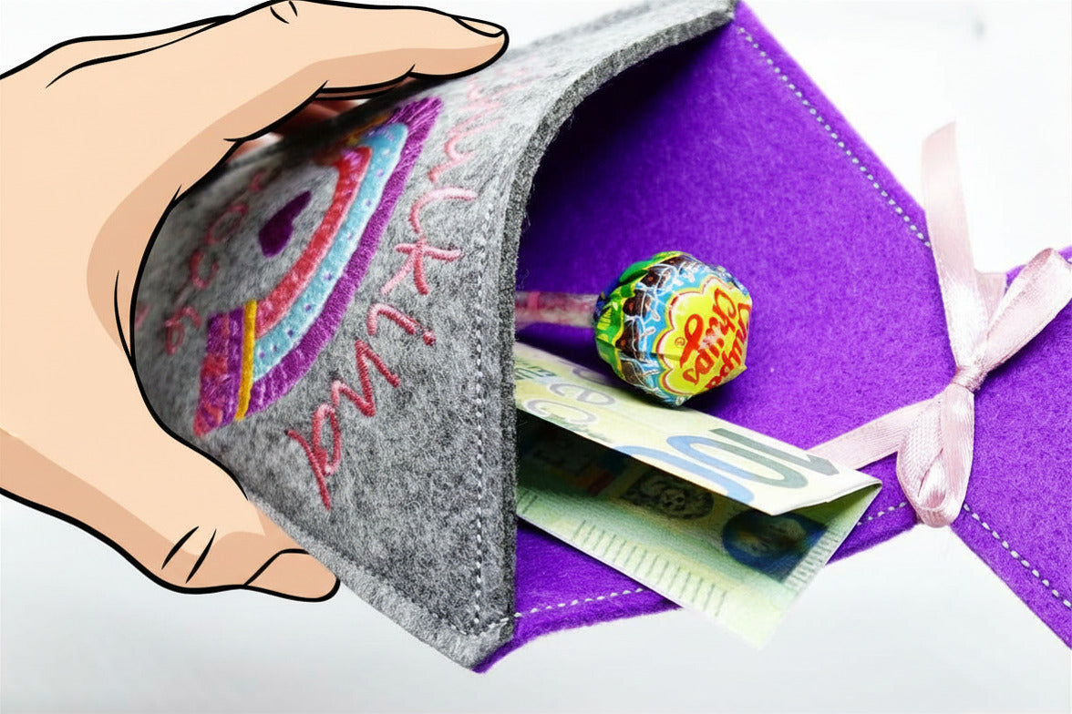 Schultüte klein Filz - Regenbogen - Geschenk zur Einschulung