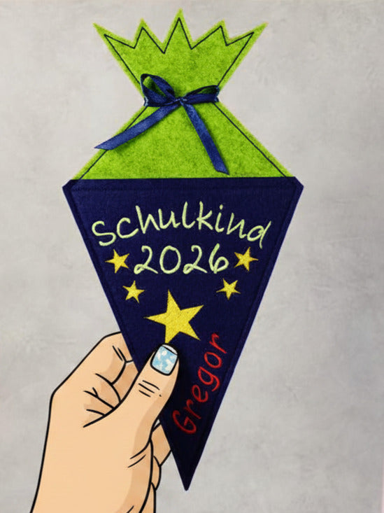 Schultüte klein Filz - Sterne - Geschenk zur Einschulung