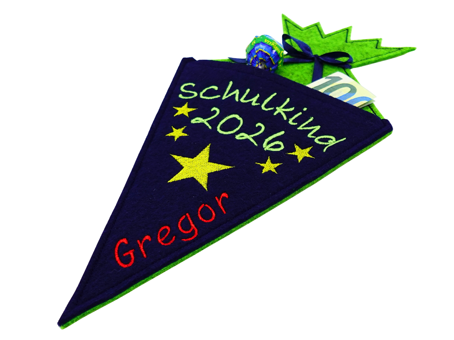 Schultüte klein Filz - Sterne - Geschenk zur Einschulung